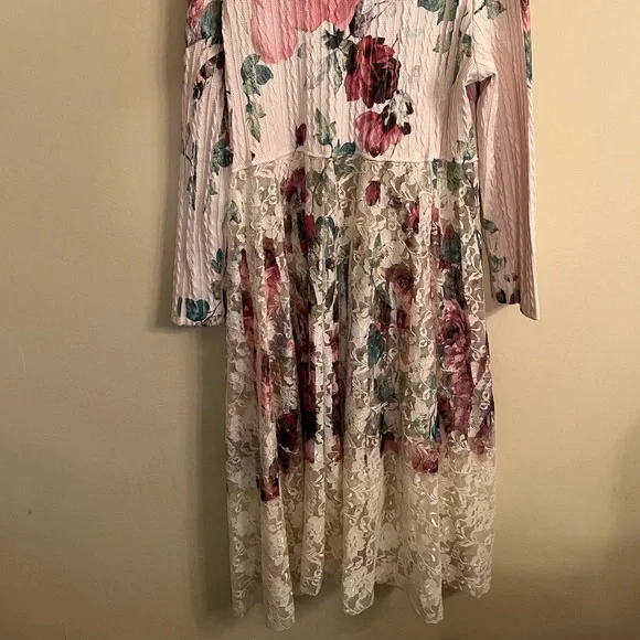 ORIGAMI SWEATER CARDIGAN DUSTER floral big rose lace boho western Size 2 XL - Picture 7 of 9